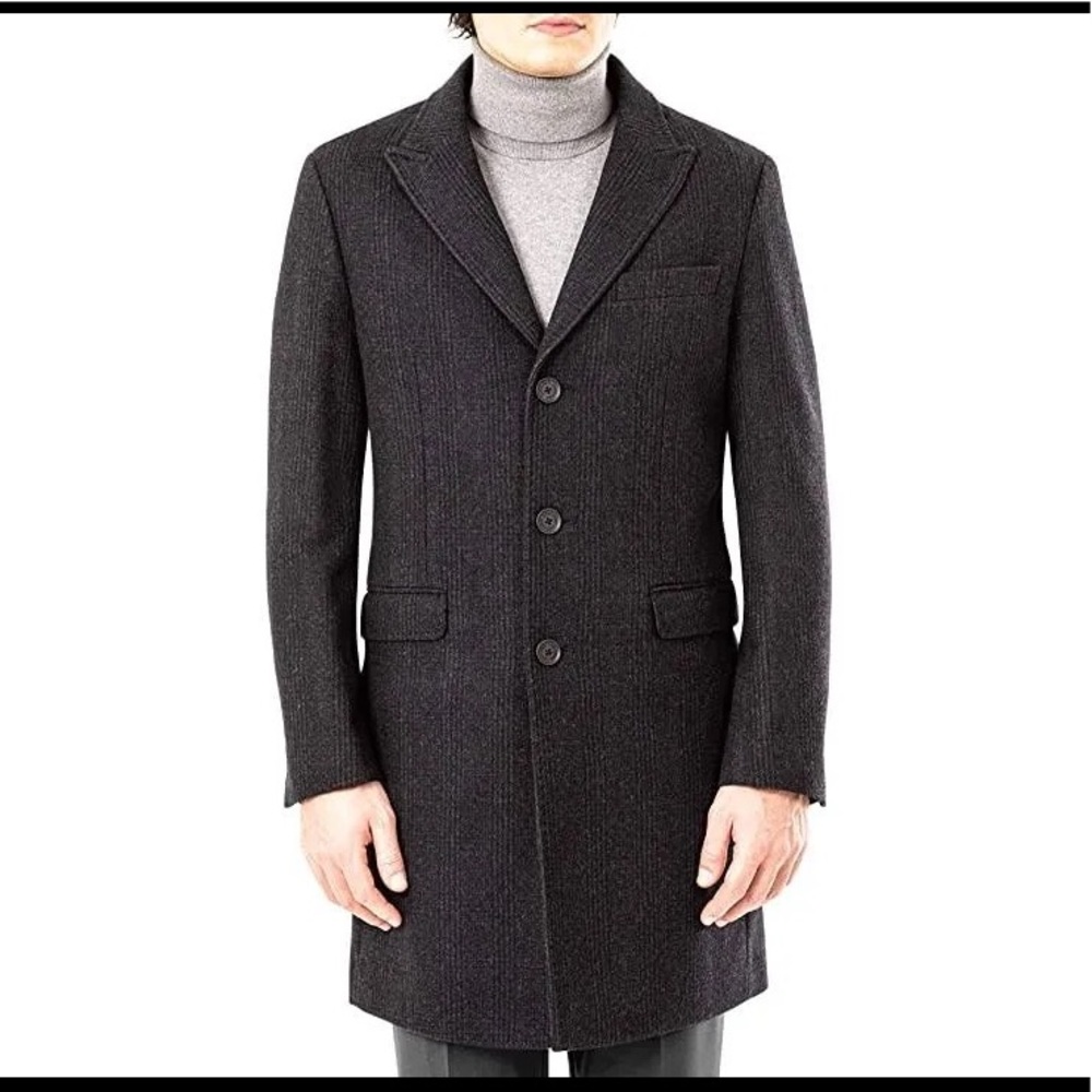 COPY - Calvin Klein Men's Malibu Slim-Fit Charcoal Plaid Overcoat